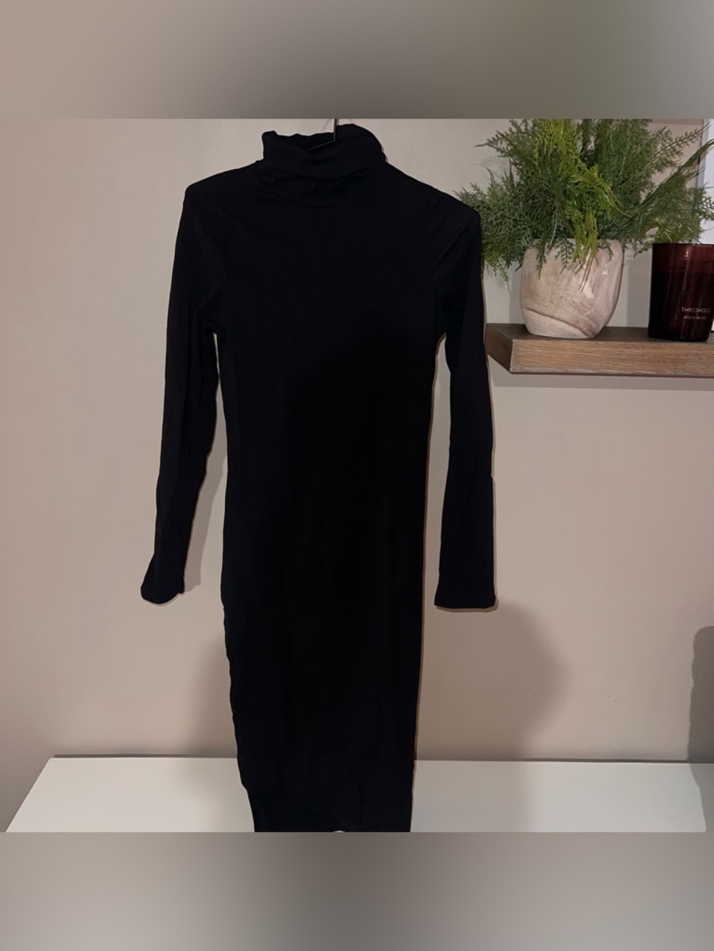 SHEIN Basics Cotton High Neck Solid Bodycon Dress